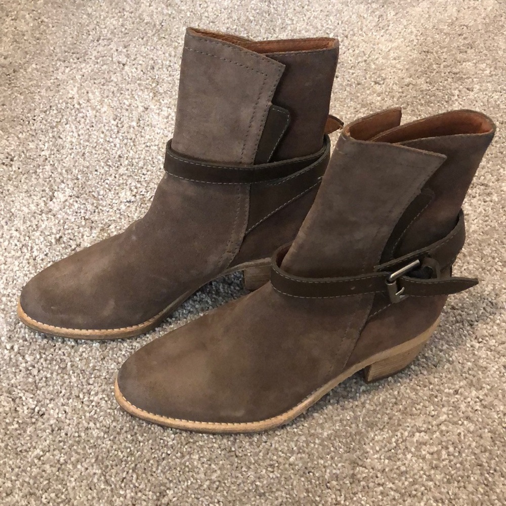All Saints Wrap Buckle Suede Bootie Boots Size 36